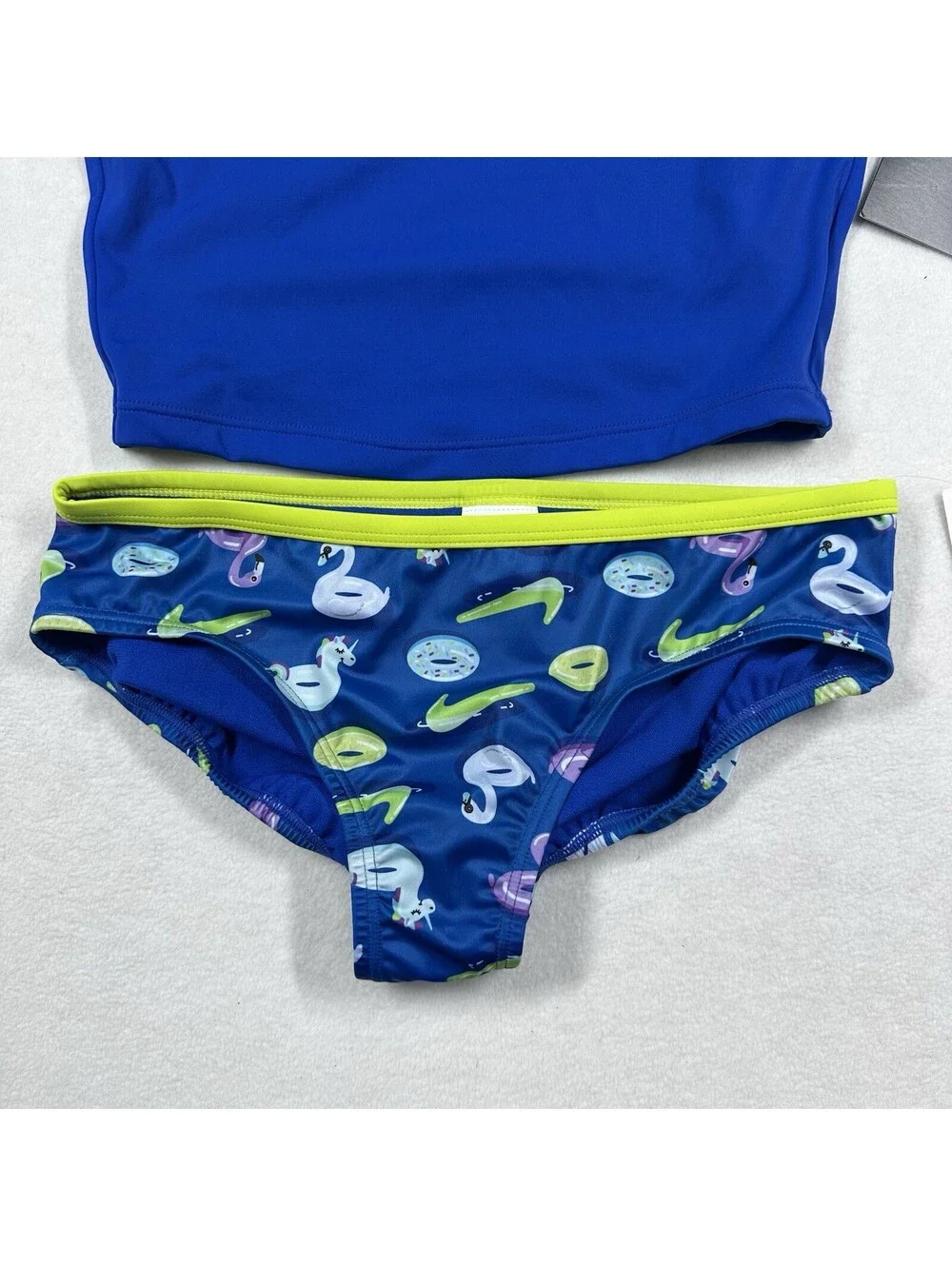 Nike Girl's 2-Piece Pool Party Short Sleeve Crop Rash Guard Blue Unicorn Sz XL
